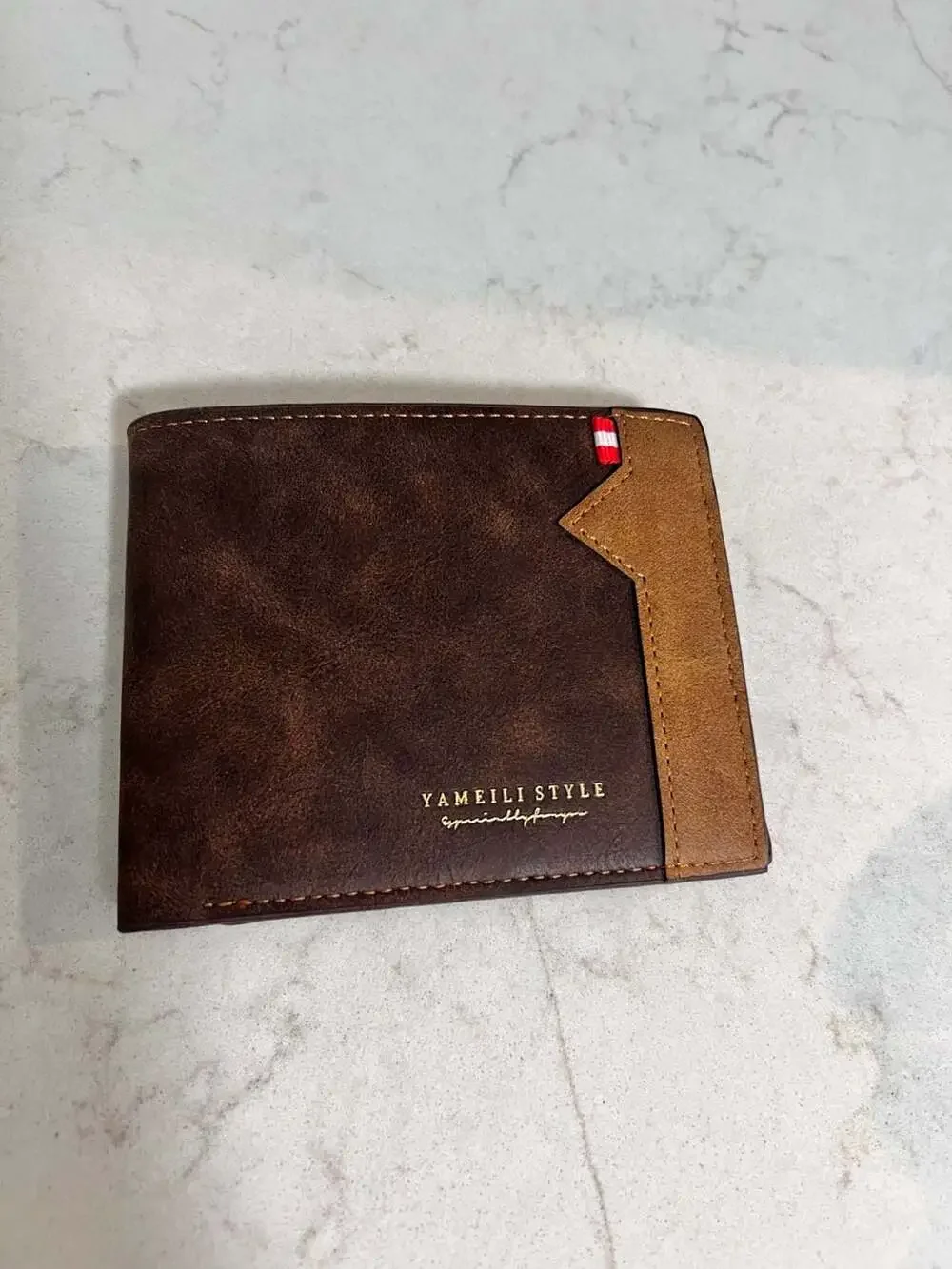 Yameili Style Men's Bi-fold Faux Leather Wallet with Two-Tone Design